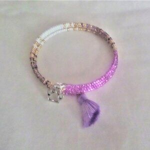 Shiny multi-color WRAP bracelet with silver paw charm